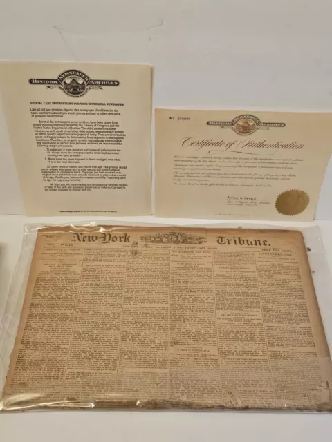 New York Tribune 11/8/1891 Newspaper With Coa Original Rare