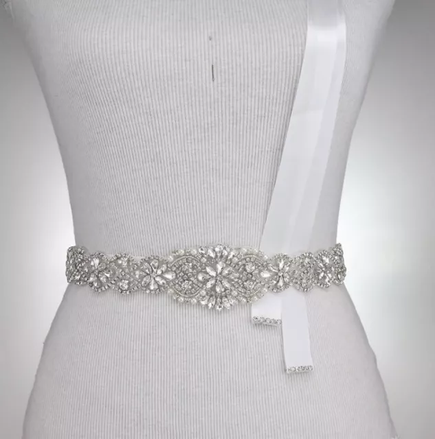 Bridal Bridesmaids Dress Rhinestone Crystal Pearl Sash Ivory Ribbon Belt 54cm