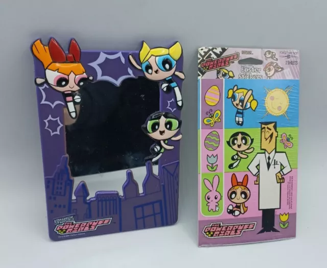 Powerpuff Girls Locker Magnet Purple Mirror & New Sealed Easter Stickers 2001