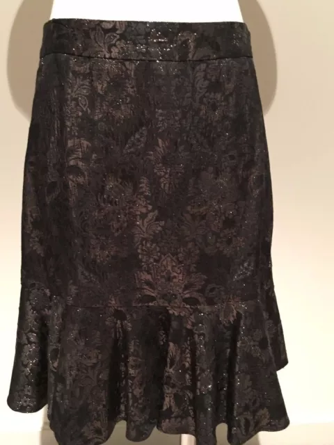 DKNY Black & Metallic Floral Jacquard Skirt, Fully Lined, Size 8 Aust/ 4 US