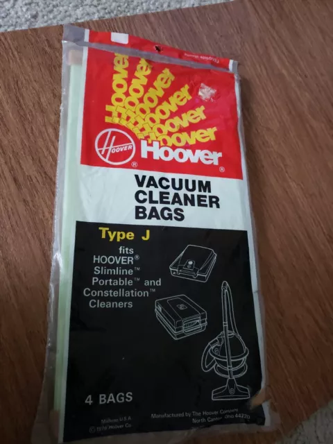 Vacuum Cleaner Bags Hoover Type J  Genuine 4 bags OEM. New Sealed Package 1976