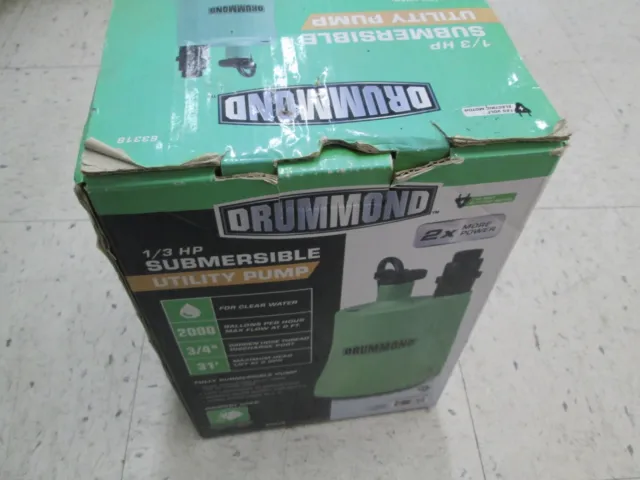 NEW DRUMMOND 1/3 HP Submersible Utility Pump 2000 GPH - #63318