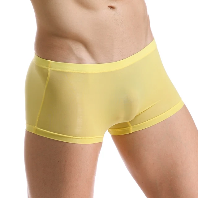 Yellow Men's See-through Boxer Briefs Sheer Pouch Underwear Panties Lingerie XL