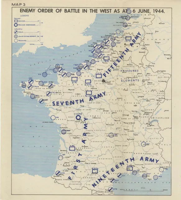 Vintage Map WW2 Enemy Order Of Battle In The West Of France As At 6 June 1944
