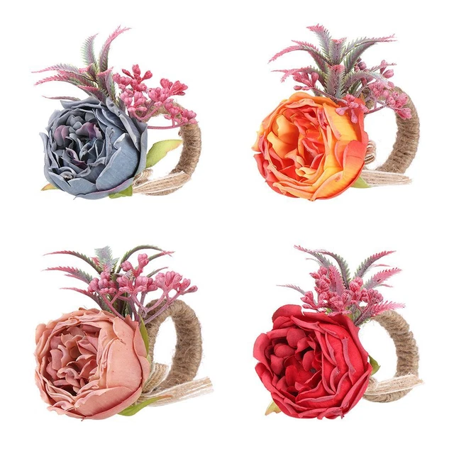 Anillo de simulación rosa servilleta rosas artificiales