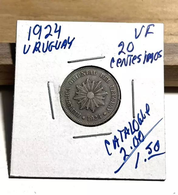 1924 Uruguay 2 Centesimos VF (INV F)