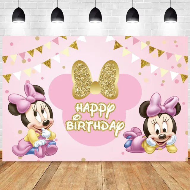 Baby Minnie Mouse Backdrop Pink 1st Birthday Girl Party Photo Background Banner