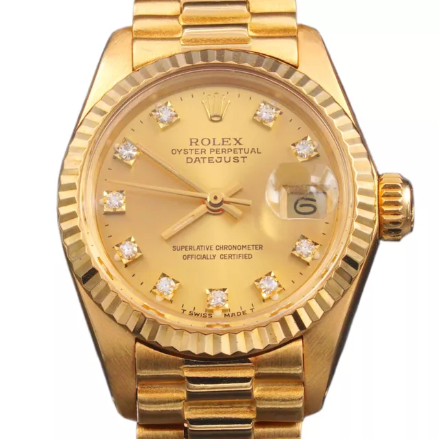 Donna Rolex 18K Oro Giallo Datejust President Orologio Champagne Quadrante 6917