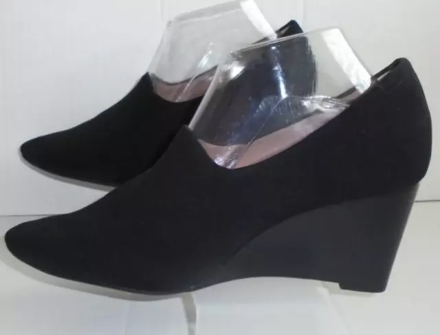 Taryn Rose Womens 10M Yvonne Wedge Slip On Heels Shoes Black Textile 3" Heels