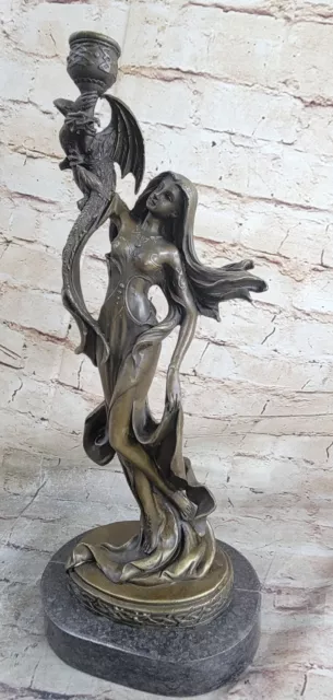 Art Nouveau Mythical Beautiful Goddess Candle Holder by French Artist Jean Patou