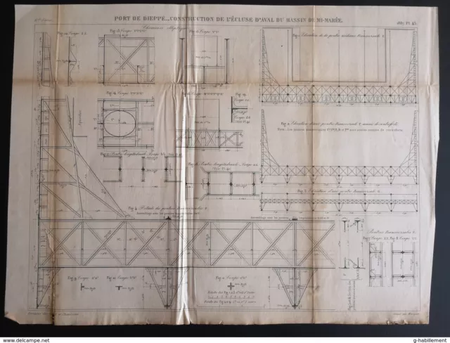 ANNALES DES PONTS et CHAUSSEES (Dep 76) - Plan du Port de Dieppe - Macquet 1887