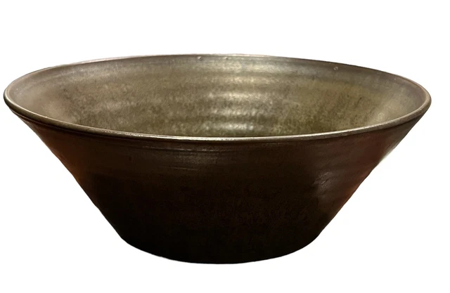 Pottery Art Studio Signed Bowl Matte Green & Brown Glaze 9.75” dia. New (other)