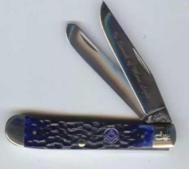 Case xx Masonic Trapper Knife Tin Gift Set Blue Bone Freemason Stainless 01058