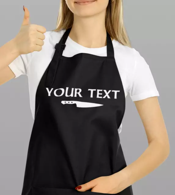 Your Text Personalised Name Apron Kitchen Chef BBQ Custom Gift Bake Knife Fork
