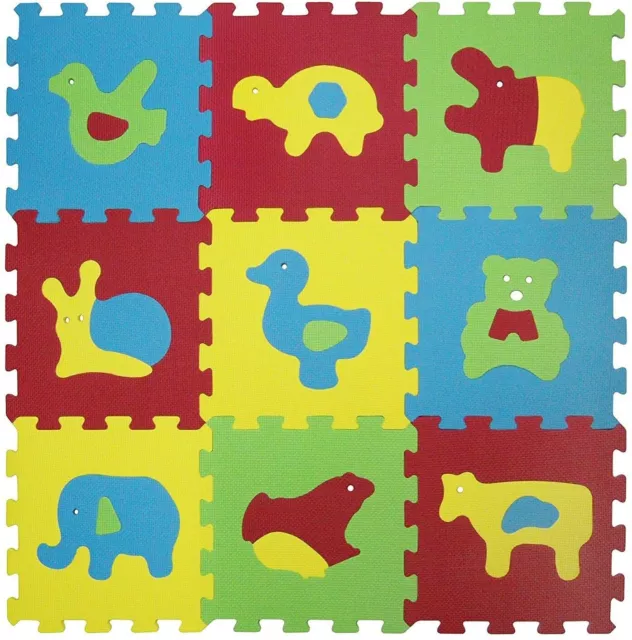 Tapis Eveil Bebe Puzzle Motifs Animaux 9 Dalles Mousse Multicolores 18 Elements