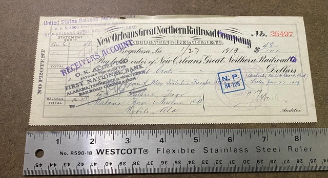 1926 check New York Chicago & St Louis Railroad Company - AT&N RR Mobile AL