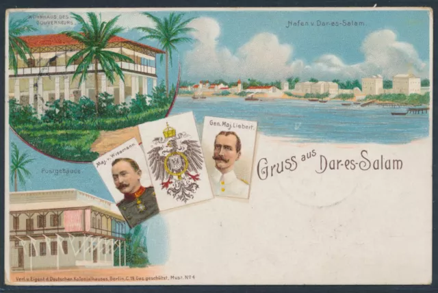 DOA Adler Litho Privatpostkarte ab Kilwa 1898 nach Berlin Attest (S23616)
