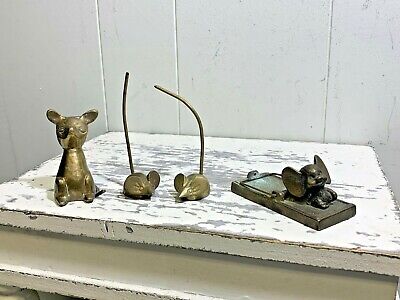 Vintage MCM Solid Brass Mouse Mice Collection Of 4 Figurines (1D)