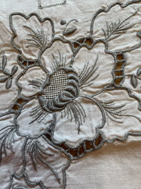 Madeira Tablecloth Hand Embroidered exquisite needle work vintage / antique