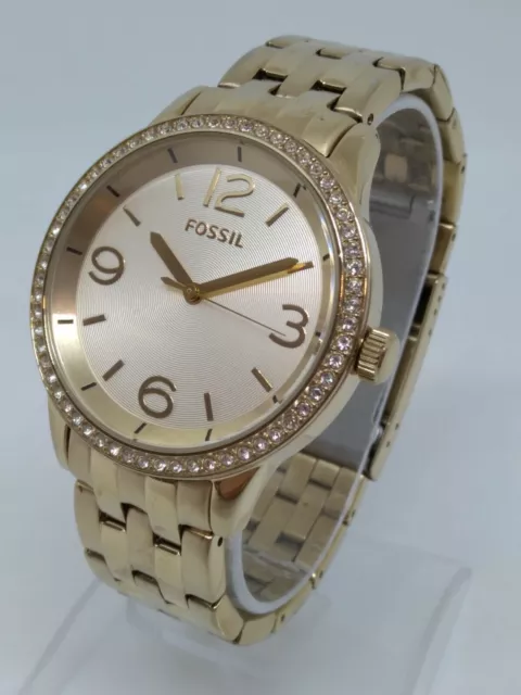 Fossil BQ1418 Women's 38mm Gold Tone Crystal Accent Watch - NEW BATTERY