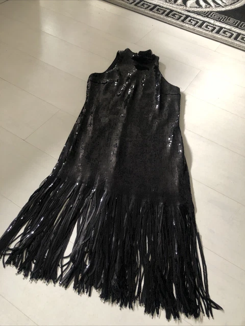 zara black sequin fringe dress ZARA NWT Embroidered Sequin Beaded Tassel Fringe Dress 0387 168 Black Size S