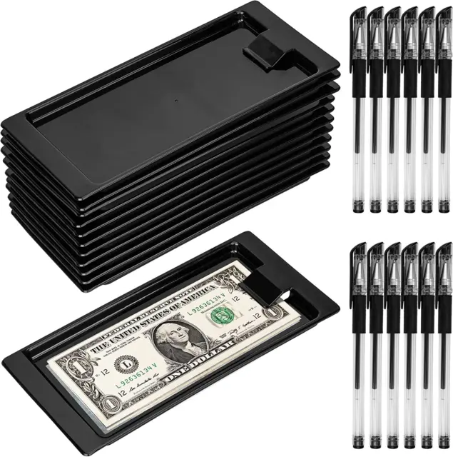 GOLETIO 12 Pack Black Plastic Tip Tray with 12 Ink Pens - Guest Check Presenter
