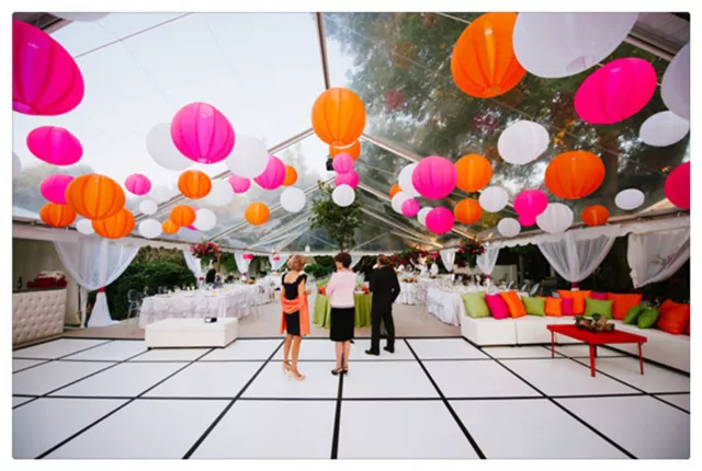 New Round Paper Lanterns Birthday Wedding Party (Orange+Hot Pink+White)