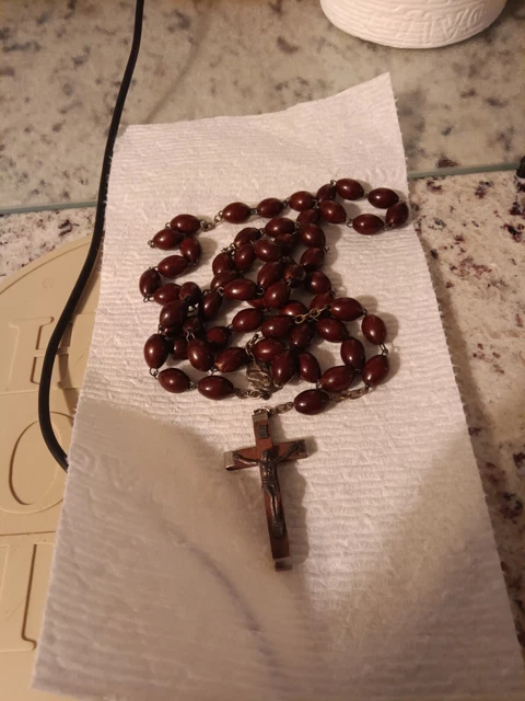 Red Carnelian beads Vintage Catholic  5 DECADE Rosary Cross Necklace