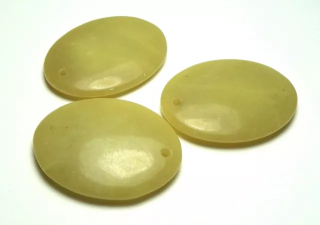 3 pcs LEMON OLIVE JADE 30x40mm Puffed Oval Pendant Beads