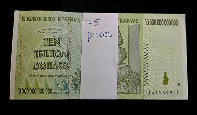 Tt Pk 88 2008 Zimbabwe 10 Trillion Dollars 75 Notes Pack Au To Uncirculated