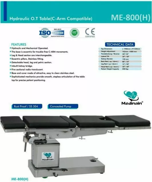OT TABLE C-Arm Compatible Hydraulic Operation Theater Table Operating ME-800 H