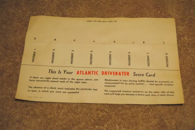 Vintage Atlantic Driverater Score Card The Atlantic Refining Company