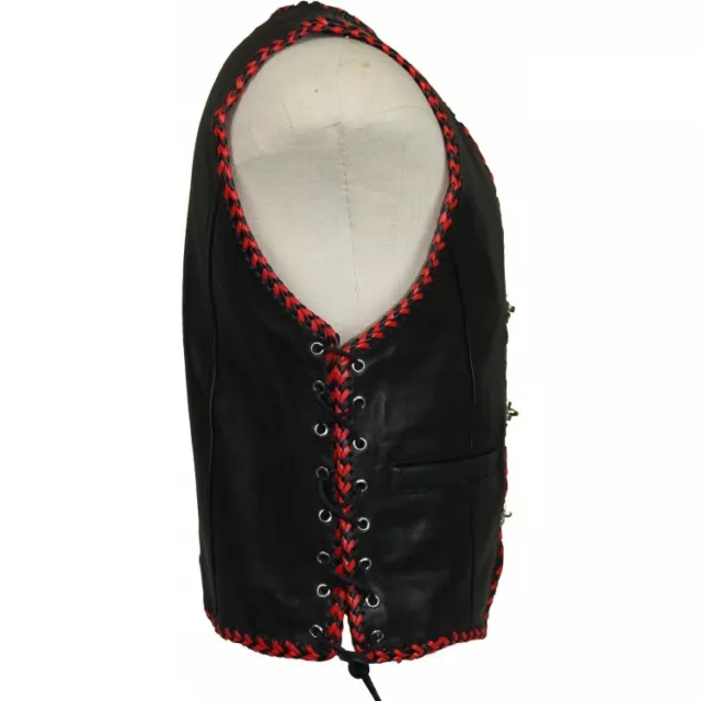 Chaleco de cuero para hombre chaleco de cuero chaleco de motociclista chaleco de rockero Chopper rojo club 3