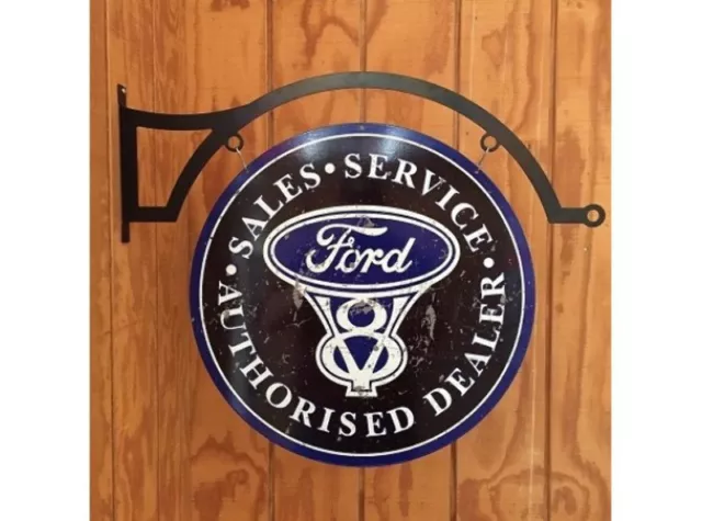 NEW Ford V8 large round with hanger tin metal sign