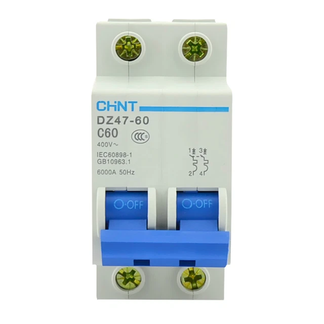 1PC Rated Current 2 Pole Miniature Circuit Breaker DZ47-60 C60 AC230/400V 2P 60A 1PC Rated Current 2 Pole Miniature Circuit Breaker DZ47-60 C60 AC230/400V 2P 60A
