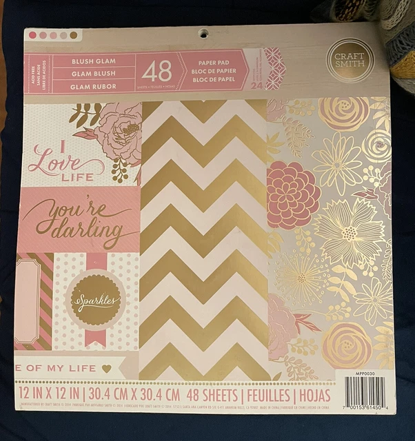Craft Smith Blush Glam 12 X 12 48 Almohadilla de papel Lámina de oro rosa Flor Libro de recortes NUEVO