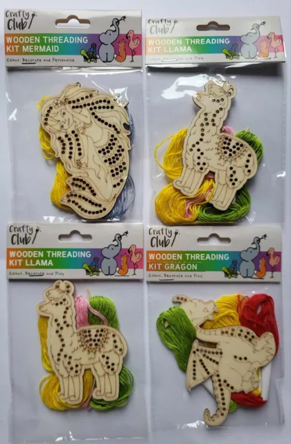 Wooden Threading Kit Children's Arts Crafts Mermaid Llama Dragon