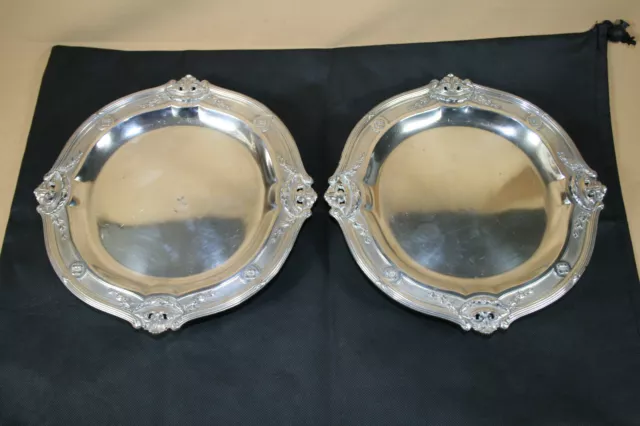 Pair Christofle Paris Silver Plated Plates On Stand Gallia