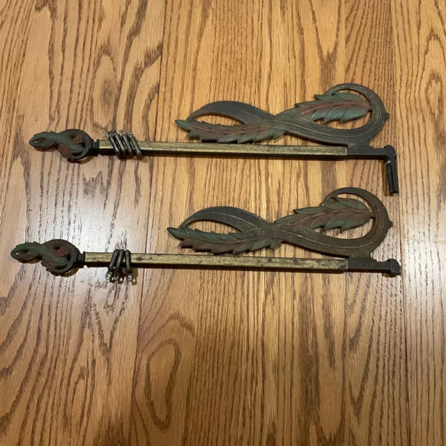 Antique Victorian Cast Iron Extending Curtain Rods Swing Arm Pair Art Deco MCM