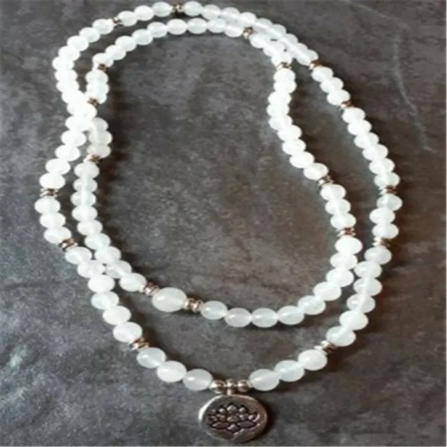 6mm Moonstone 108 Beads Gemstone Lotus Pendant Mala Bracelet Lucky Yoga Ruyi