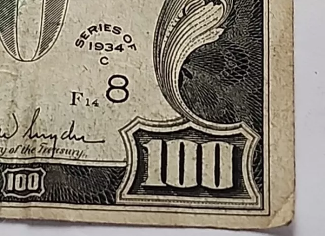 1934-A Series $100 Bill - One Hundred Dollar - Philadelphia - Vintage Currency 2