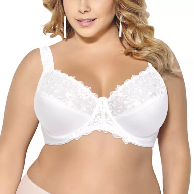 White Bra Ladies Satin & Lace Underwired Firm Control Plus Size Large Full  Cup 