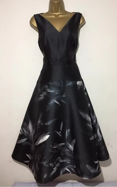 COAST BLACK SILVER Mahonia Jacquard Fit Flare Midi Dress Size 14