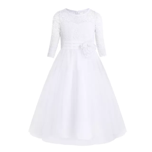 UK Girls Wedding Bridesmaid Long Gown Formal Party Christening Princess Dresses