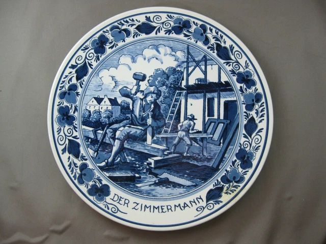 Decorative wall plate carpenter craftsmen Dutch Blue Delft 24,3cm free shipping