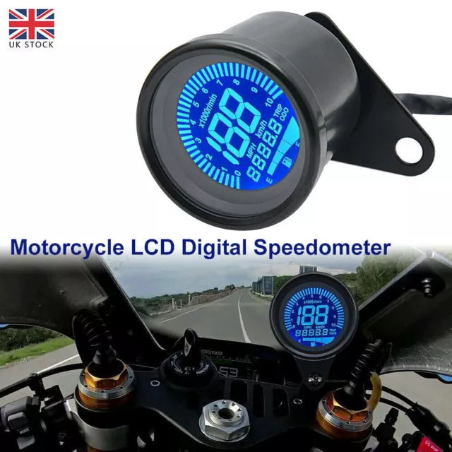 UK Universal Motorcycle LCD Digital Speedometer Odometer Fuel Meter Tachometer