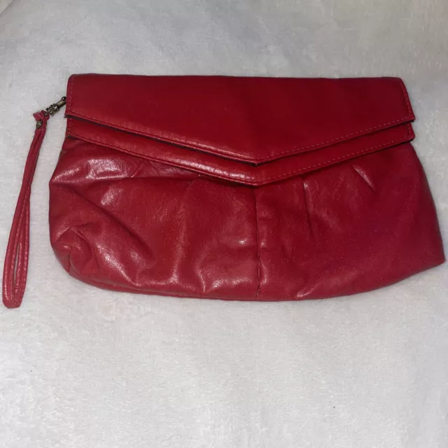 Women Soft Faux Leather Red Clutch Handbag with Snaplock closure Great Condition