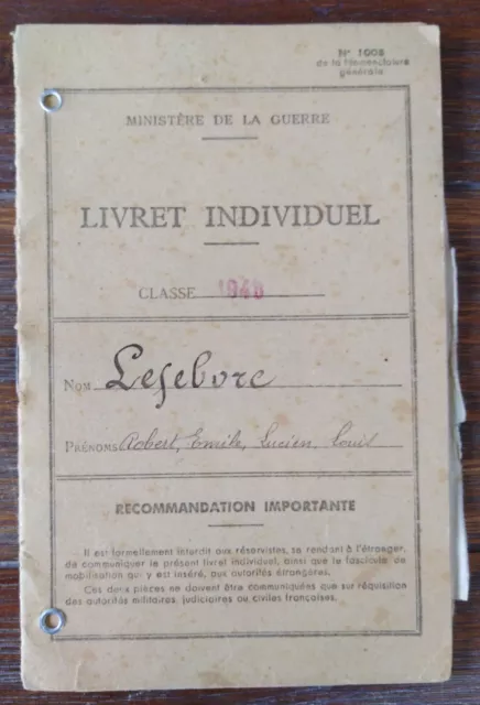 Livret Vierge Carnet Individuel de Payement Solde en campagne soldat  Français