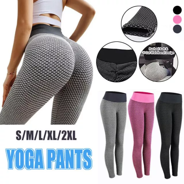 Women High Waist Yoga Pants Leggings Butt Lift Anti Cellulite Gym Fitness AU