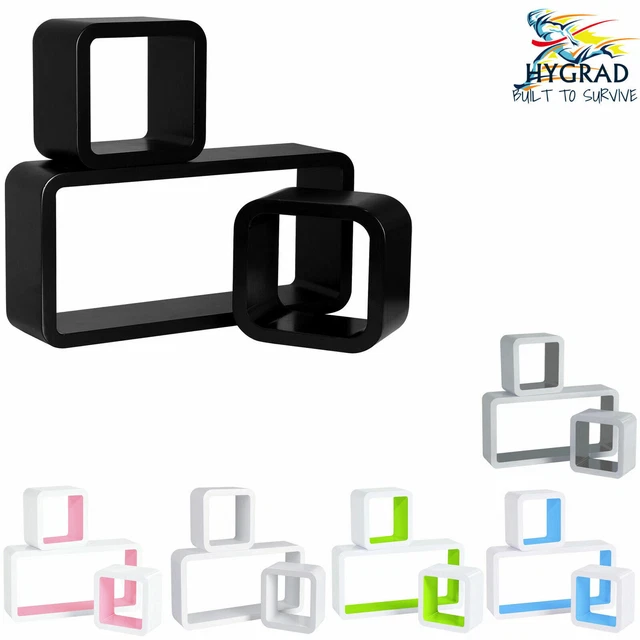 SET OF 3 Cube Rectangle Wall Mounted Floating Shelves Shelf Hanging